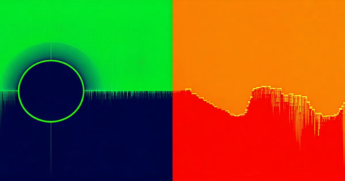 Abstract visualization contrasting a perfect score indicator with a jagged performance chart